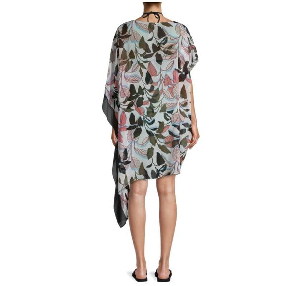 DKNY ​Leaf-Print Asymmetric Black Floral Leaf Swim Cover Up Large X-Large NWT - Picture 2 of 3